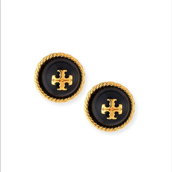 NWT Tory Burch Rope Logo Stud earrings Black/Gold - Picture 4 of 4